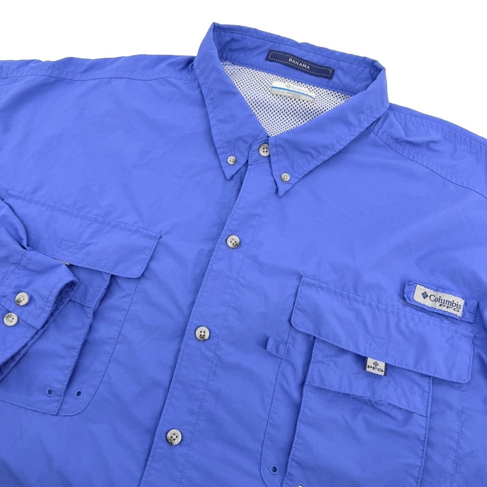 Columbia Bahama PFG Fishing Shirt Men 3X Blue Long Sleeve Vented Outdoor Utility
